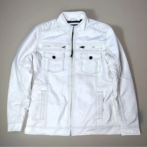 Buckle BKE Men's White Faux Leather Motorcycle Jacket NWT